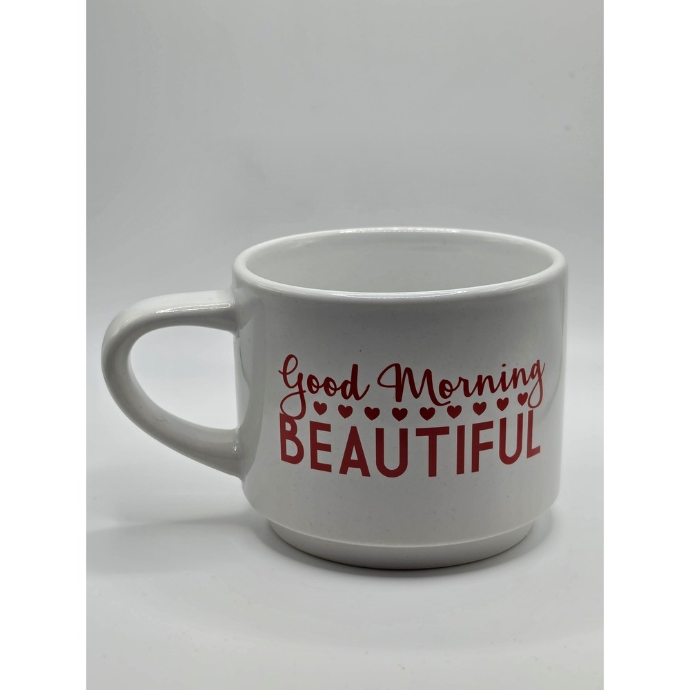 Galerie Good Morning Beautiful Coffee Mug White Ceramic Red Hearts 10oz